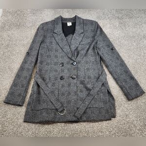 CAbi Bond 3728 Blazer Women Size Large Tweed Double Breasted Grey Plaid